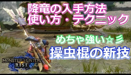 【MHRise/モンハンライズ】めちゃめちゃ強い！操虫棍の降竜の使い方、テクニック、入手方法をご紹介！！（操虫棍/降竜/猟虫/初心者の方/使い方/おすすめ/急襲突きとの違い/入れ替え技）