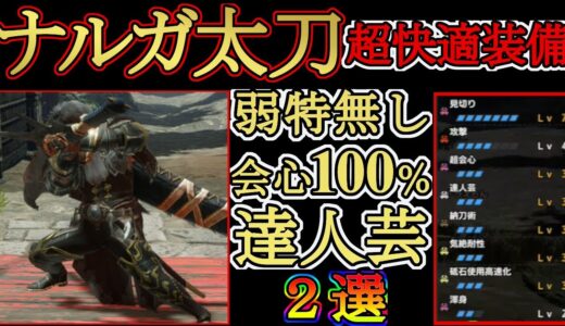 【モンハンライズ】ナルガ太刀の最強快適装備‼会心100％達人芸で白ゲージほぼ５倍‼弱特無しで誰でも簡単超火力‼護石別2選‼【ＭＨＲise】