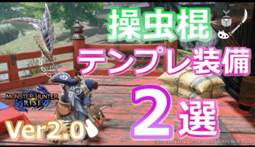 【MHRise/モンハンライズ】神おま不要！！時間のない方もおススメ！！Ver2.0の操虫棍のテンプレ装備２選！！（操虫棍/おすすめ/汎用性/初心者の方/装備紹介/高火力/快適/属性武器）