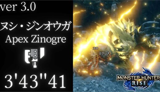 【MH Rise】ヌシ・ジンオウガ　スラッシュアックス ソロ　3’43”41 /Apex Zinogre Switch Axe【ver 3.0】