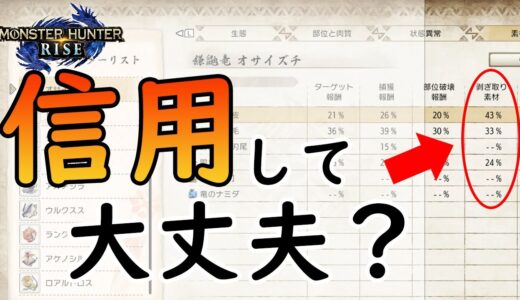 【モンハンライズ】剝ぎ取り素材の入手確率が本当に信用できるものなのか検証してみた【MONSTER HUNTER RISE】