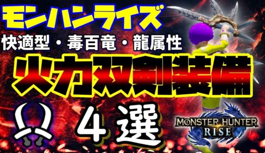 【モンハンライズ】双剣の火力重視の装備構成を４種類まとめてみました【双剣】快適双剣・毒双剣・龍双剣