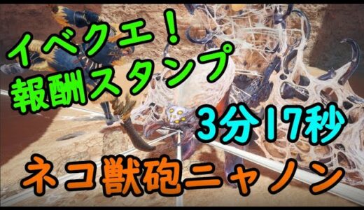 モンスターハンターライズ　イベクエ「砂漠に咲く白糸の花」ヤツカダキ　拡散弾＆竜撃弾　ネコ獣砲ニャノン　3分17秒