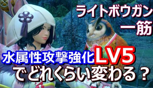 【モンハンライズ】水属性強化LV5でどのぐらい変わる？・ライトボウガン比較