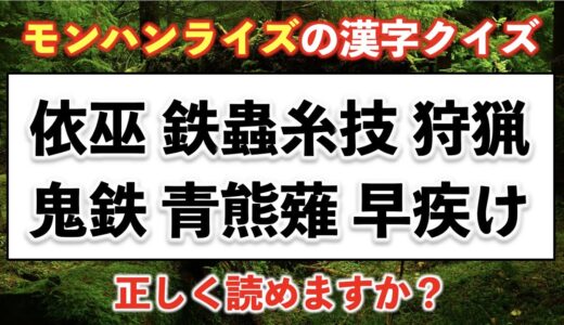 【モンハン漢字クイズ】モンスターハンターライズに登場する漢字 30問【難易度：★★★・・】