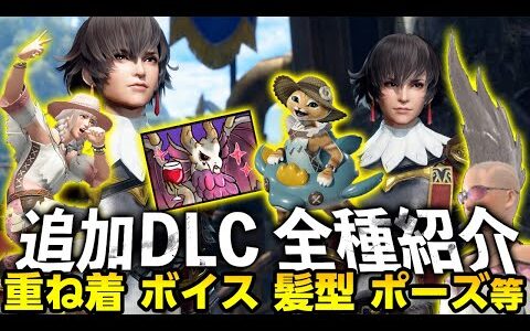 【サンブレイク】新DLC全種まとめ！新しい重ね着でコーデが捗る！フィオレーネのなりきり装備やボイス、過去作BGMなどダウンロード方法【モンハンライズ】