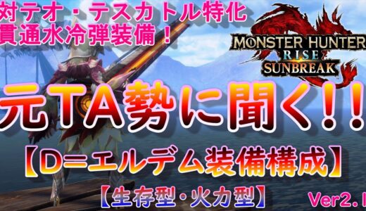 【MHR:SB】D=エルデム（対テオ特化）編 元TA勢に聞くライトボウガン装備考察！ver2.1【モンハンライズ】【サンブレイク】