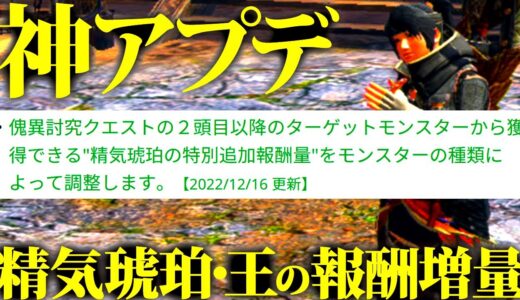 【サンブレイク/最新】12/16に神アプデがこっそり実装。精気琥珀の報酬増力が連続狩猟クエでアップ、2頭目モンスター色々倒して報酬確認も有【モンハンライズ】