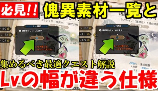 傀異討究クエストのレベル下限設定の仕様と骨や皮など素材一覧　集めるべきクエストを徹底解説　モンハンライズサンブレイクMHRise
