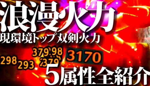 【最新版】双剣の本気火力装備、5属性で全紹介。火力/使用＆作成難易度どれもトップクラスのおすすめ装備。狂化奮闘・修羅蝕型【モンハンライズサンブレイク】