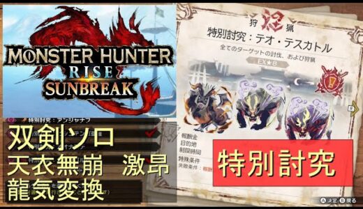 （Switch）モンスターハンターライズ　サンブレイク　ソロ討伐！！　特別討究　多頭（傀異克服テオ、マガイマガド、怨嗟マガド）　VS　双剣のカナン（天衣無崩）　by　KANAN　（MONSTER　HU